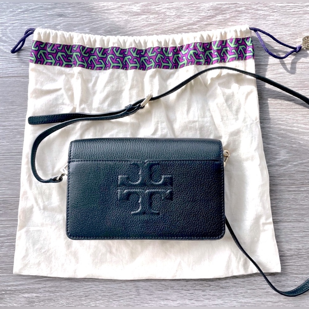 Tory Burch Bombe T Combo Leather Crossbody Black